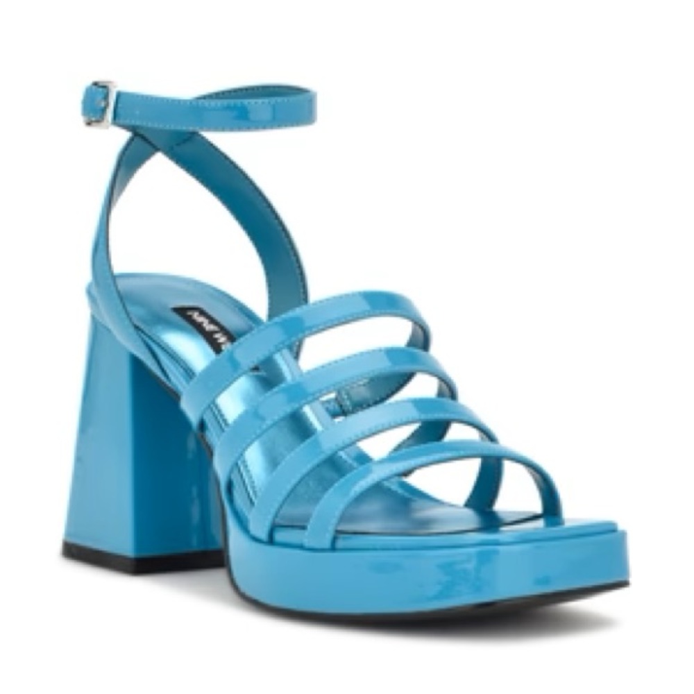 Blue Strappy Block Heel Sandals